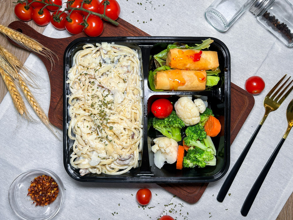 黑松露野菌忌廉意大利粉配雜菜春卷（素）| 便當飯盒到會（每款最少4盒起）