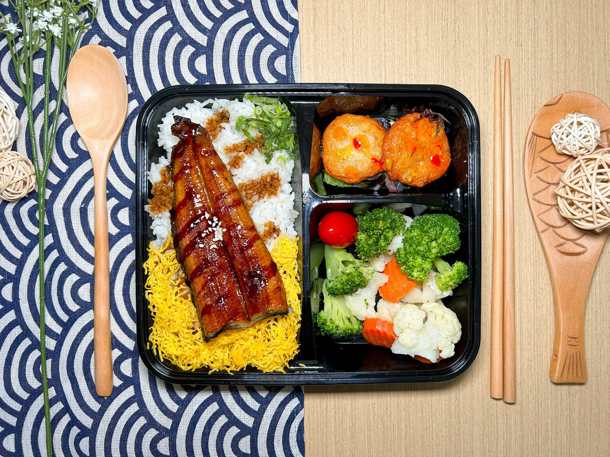 東瀛照燒鰻魚珍珠飯配香煎墨魚餅 | 便當飯盒到會（每款最少4盒起）